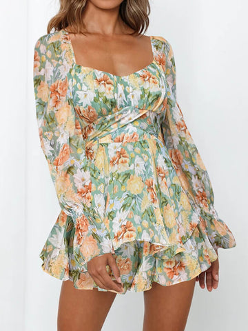 Airchics combishort imprimé à fleurie avec ceinture à volantée manches évasées femme mode